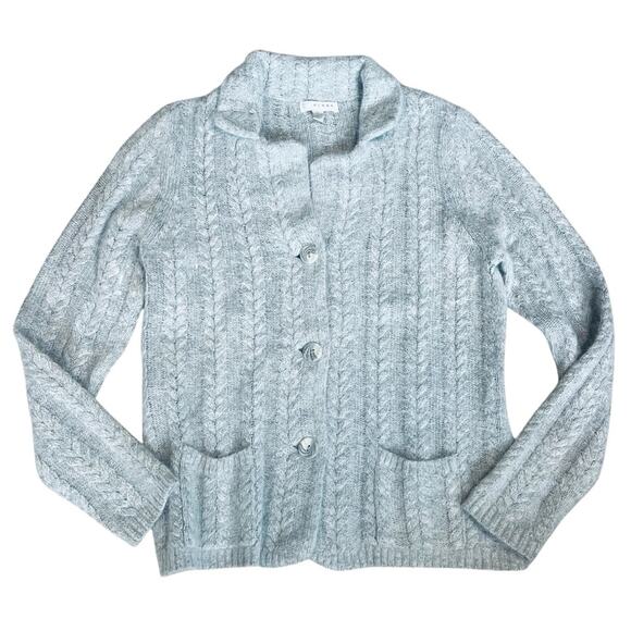 Kenar Women’s Sz XL Gray Angora Cardigan Sweater Cable Knit Button Front - Picture 2 of 12